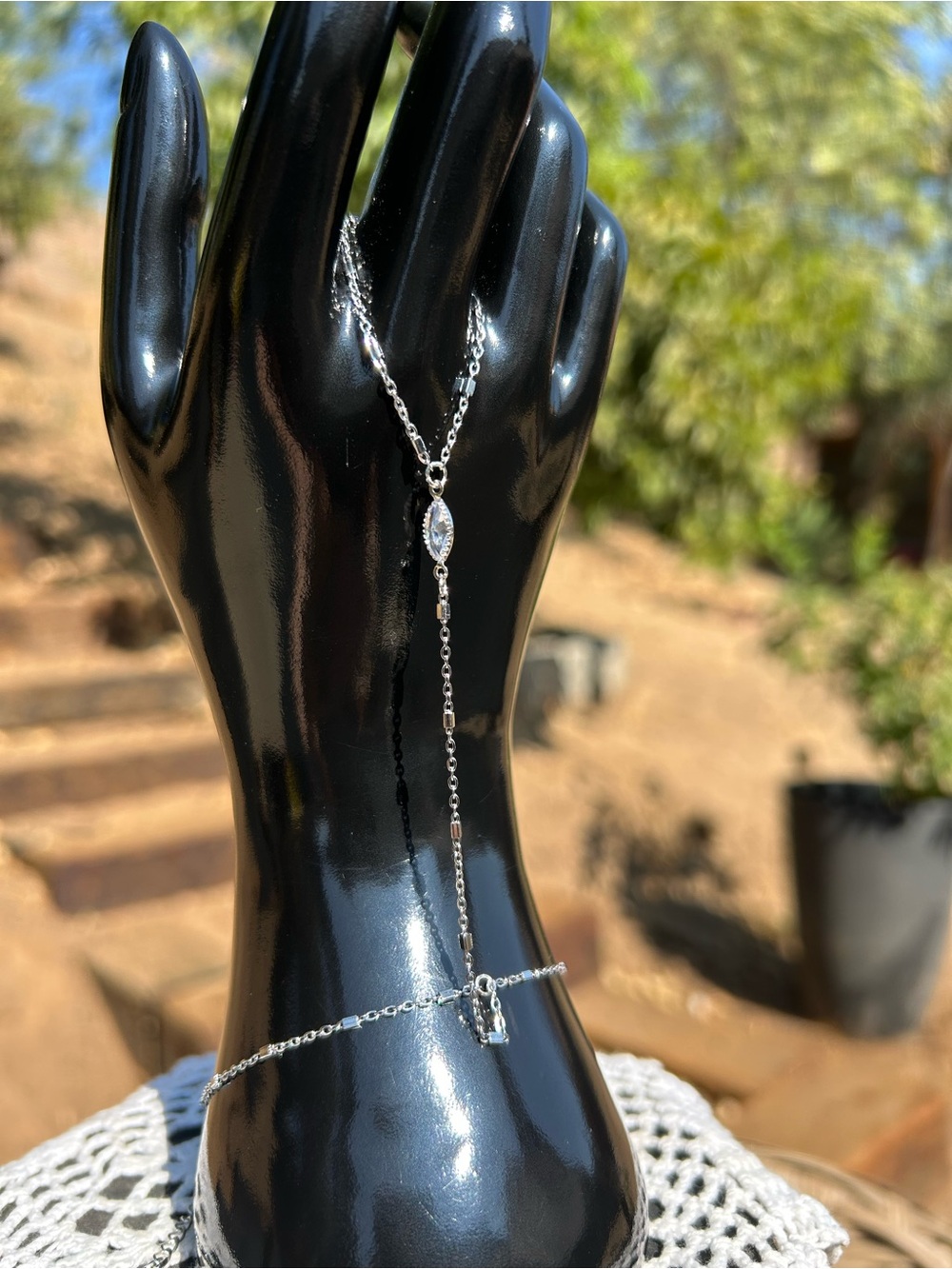 Elegant Silver Marquise Hand Chain Bracelet with Drop Accent